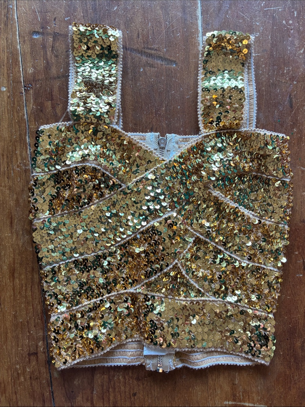 Vintage Gold Sequin Bandage Crop Top | Stretch Bustier | Festival